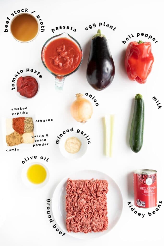 Flat Lay of Ingredients Needed to Make Mild Chilli