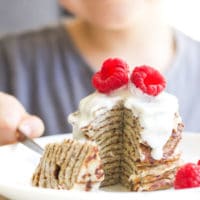 Stack of 2 Ingredient Banana Pancake with Section Cut Out