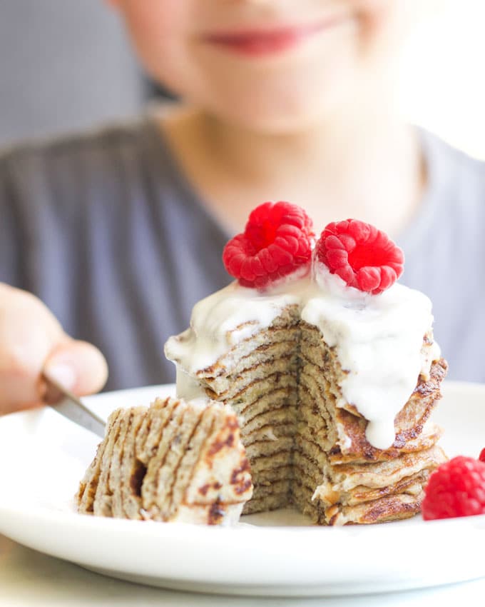 Stack of 2 Ingredient Banana Pancake with Section Cut Out