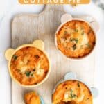 Red Lentil Cottage Pie Pinterest Pin Showing Image of 3 Baby Portions of the Lentil Pie.