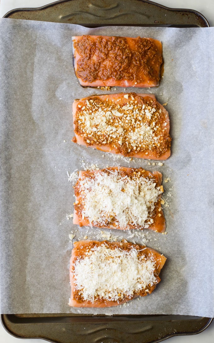 Sundried Tomato Salmon Fillets Process Steps for adding Crust