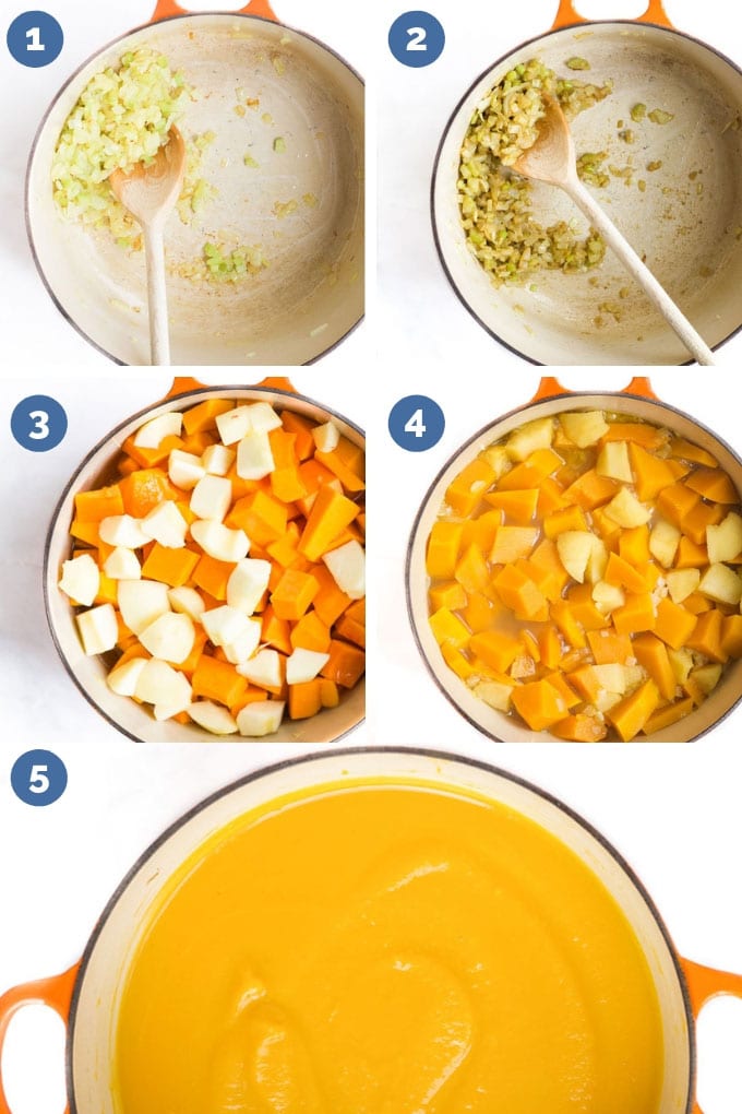 Process Steps for How to Make Butternut Squash and Apple Soup