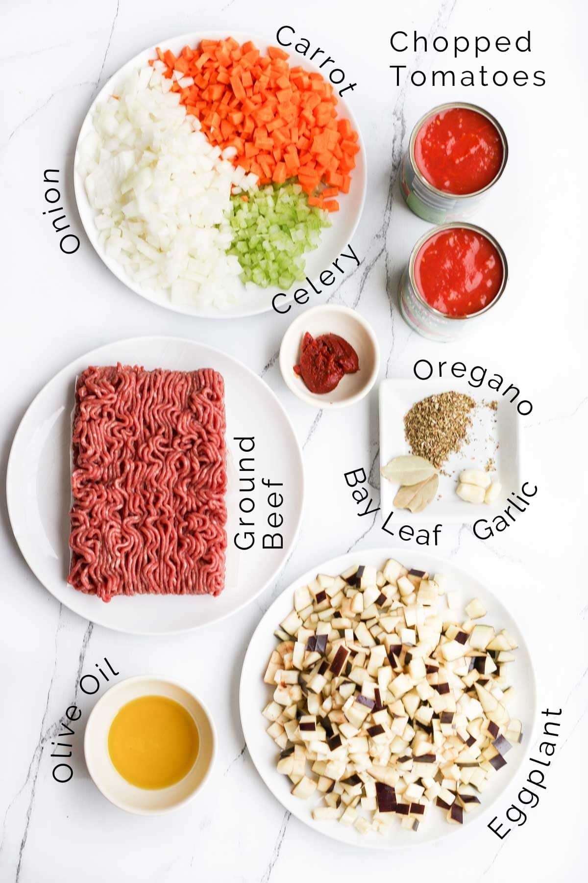 Flat Lay of Ingredients Needed to Make Baby Bolognese