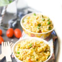 Vegetable risotto in kids bowls