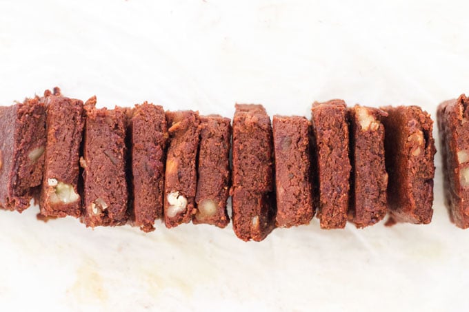 Sweet Potato Brownies Stacked on their Side