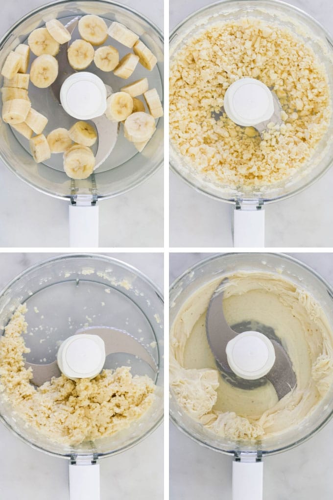 Banana Ice Cream in Blender at 4 Different Stages