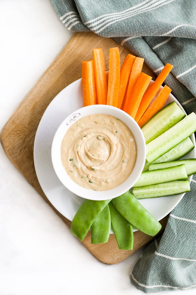 Satay Dip with Plate of Chopped Veggies