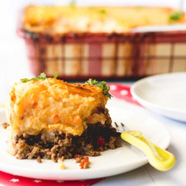 Side Shot of Cottage Pie Serving on Plate