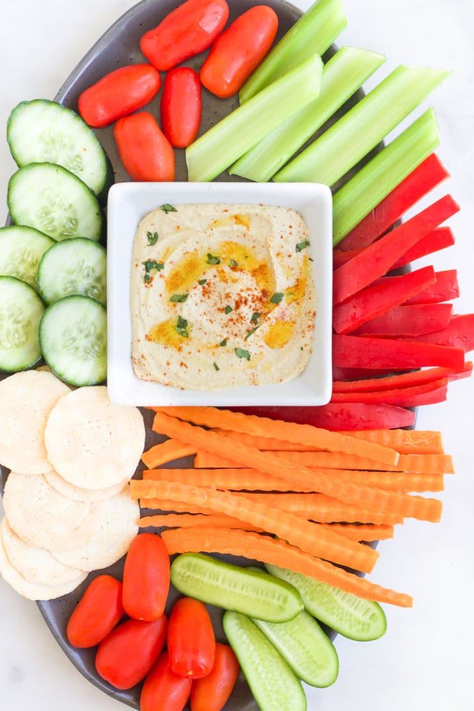 Hummus Served with Chopped Raw Veggies