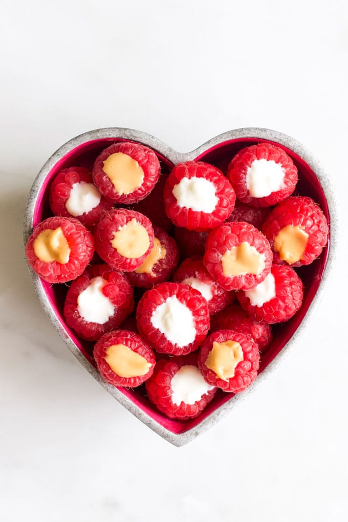 Raspberries Filled with Peanut Butter or Yoghurt