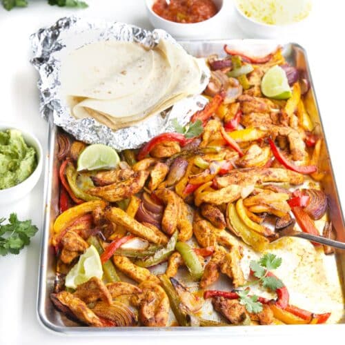 Chicken Fajitas on Sheet Pan with Flour Tortillas