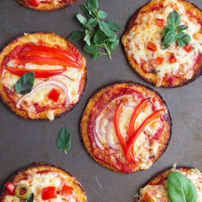 Cauliflower base mini pizzas - a great way to add more veggies into a kid favourite dish.