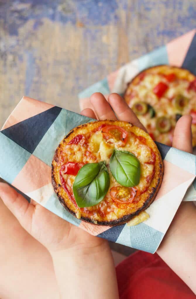 Cauliflower base mini pizzas - a great way to add more veggies into a kid favourite dish.