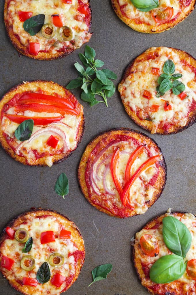 Cauliflower base mini pizzas - a great way to add more veggies into a kid favourite dish. 