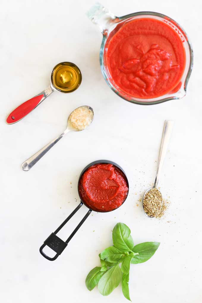 Top Down View of Homemade Pizza Sauce Ingredients