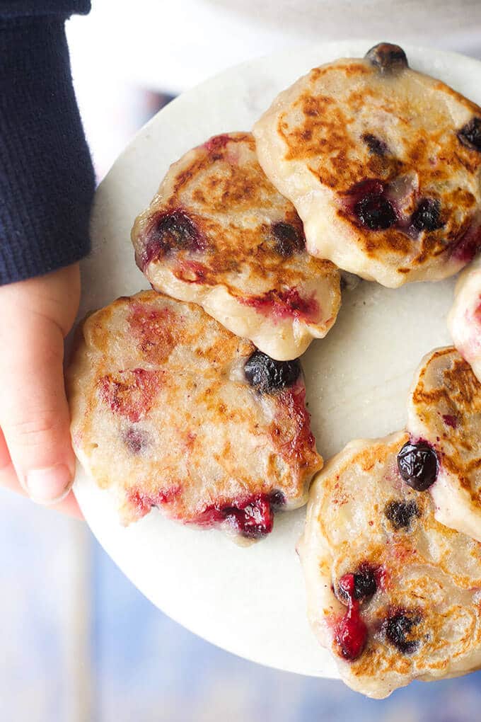 Banana Blueberry Fritters. Only 3 ingredients . Dairy free, gluten free and egg free and no refined sugar. Great for kids and for baby led weaning.