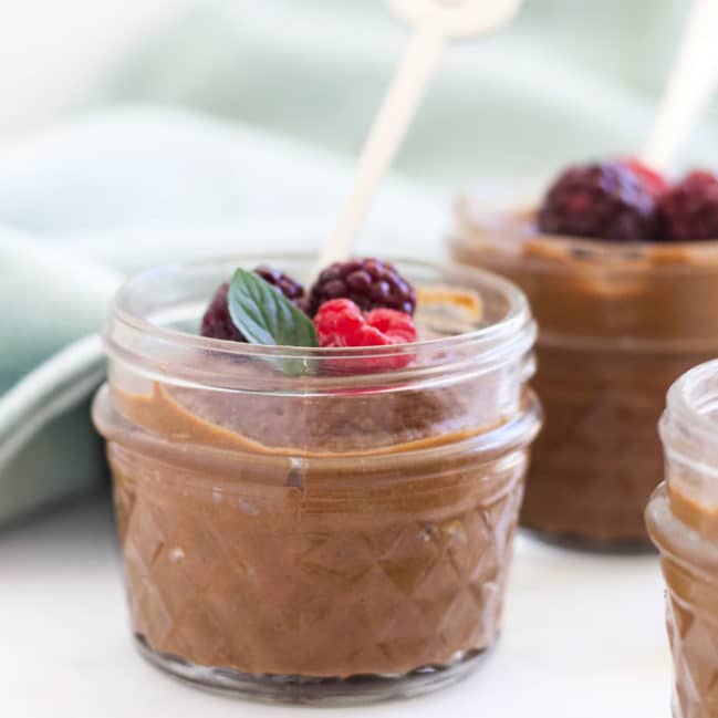 Side View of Chocolate Avocado Mousse in Glass Jar