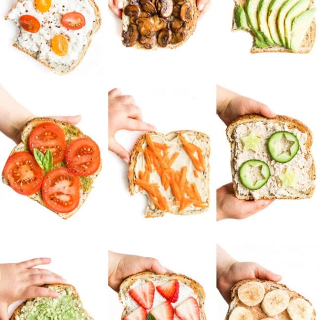 Collage of Nine Toast Toppings on Toast