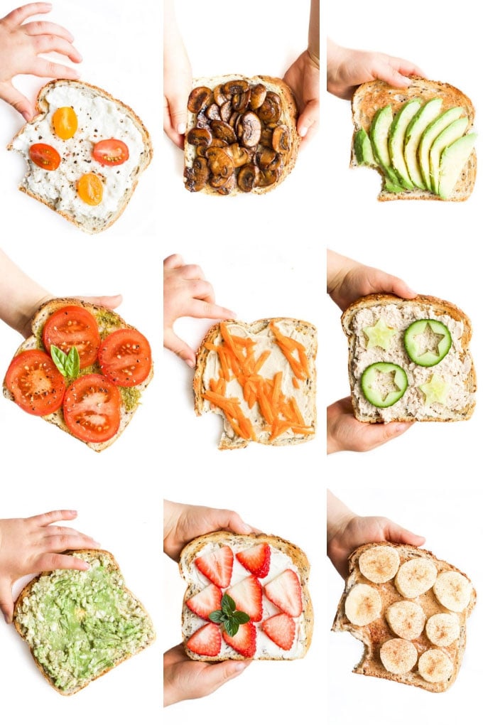 Collage of Nine Toast Toppings on Toast