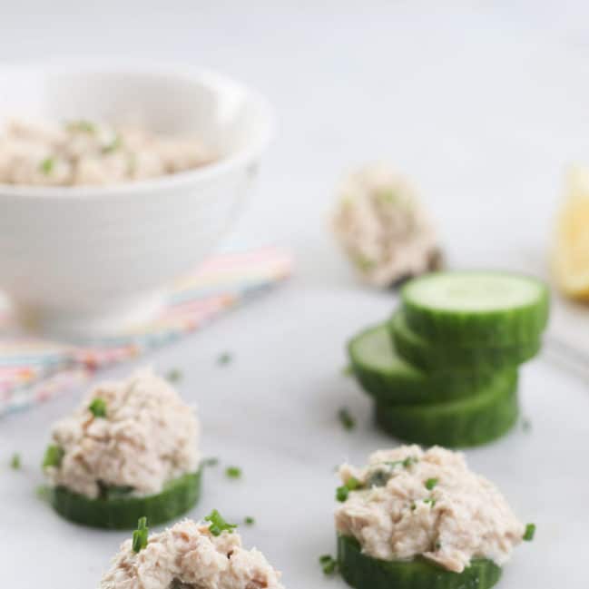Cucumber Rounds Topped with Tuna Spread