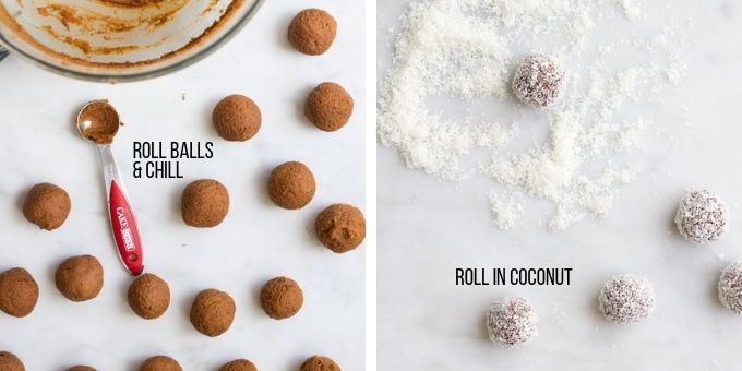 Sweet Potato Truffles before and after Rolled in Coconut