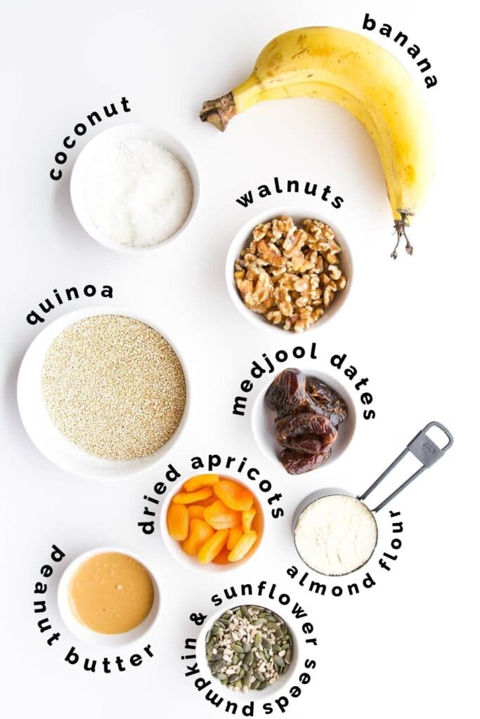 Flat Lay of Ingredients Needed to Make Fruit and Nut Quinoa Balls