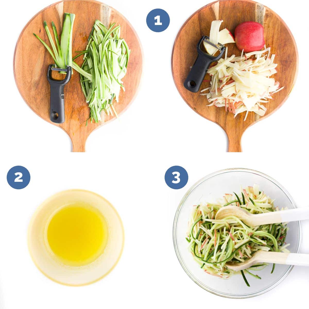 Collage of 4 Images Showing How to Make Apple Cucumber Salad