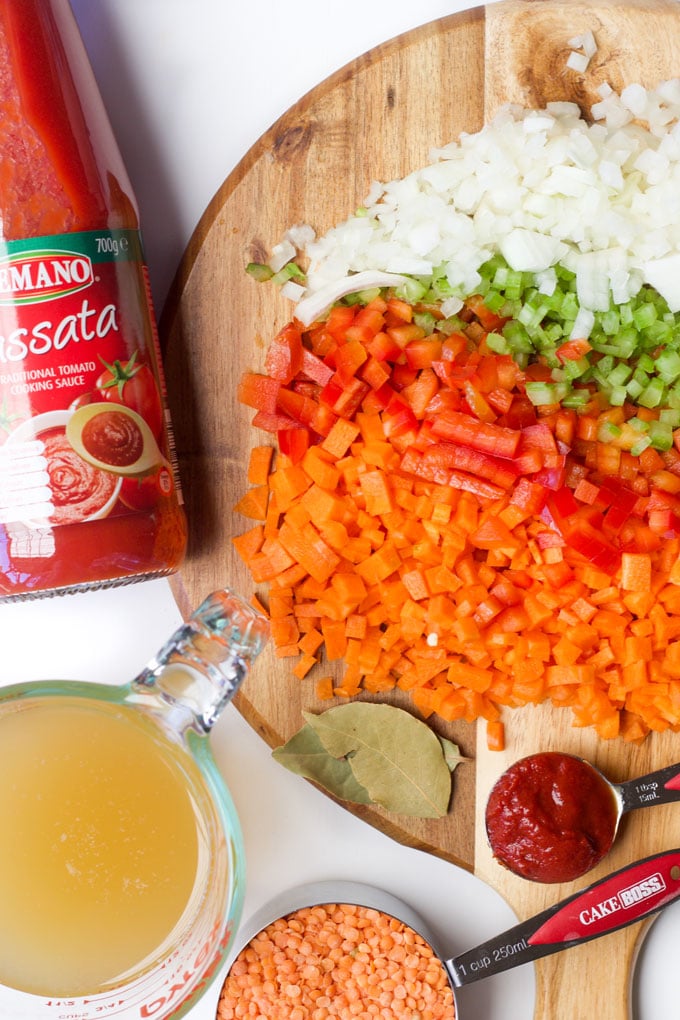 Ingredients for Red Lentil Lasagne