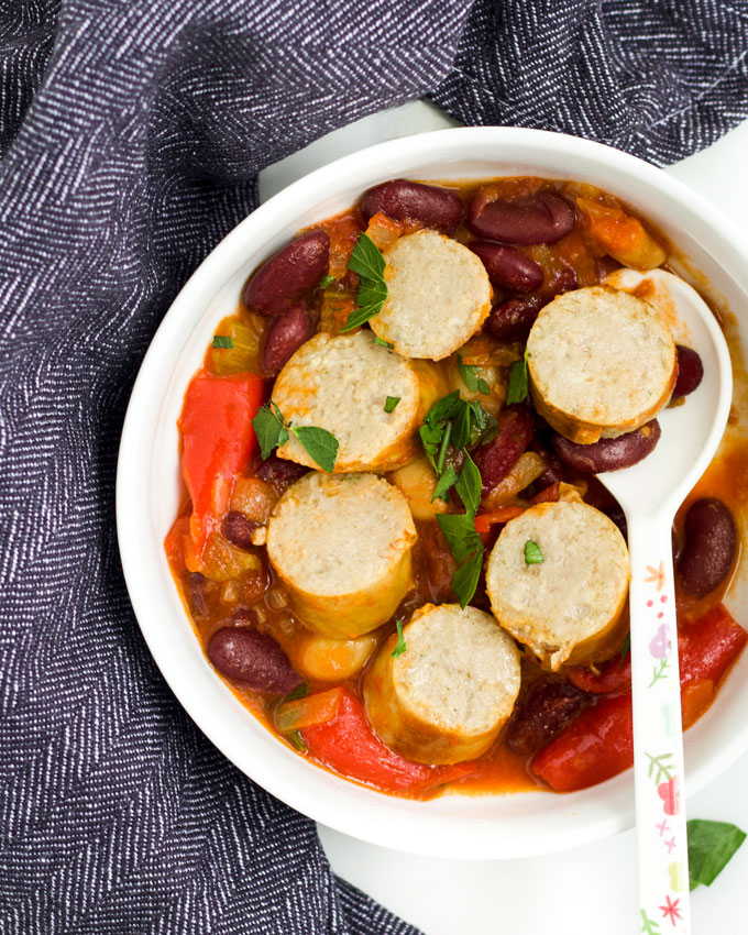 Sausage Hotpot Cut Up in Kid's Bowl