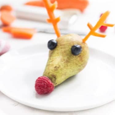 Rudolph Pear - A quick, fun and healthy Christmas snack for kids.