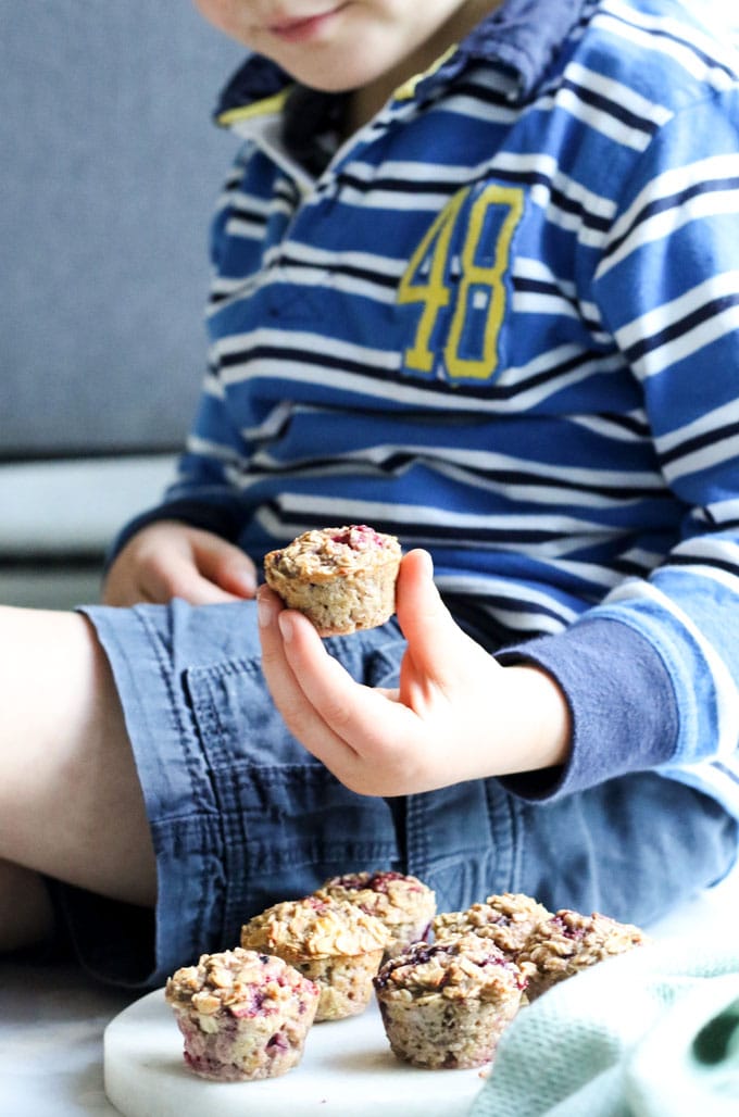 Child Holding a Baked Oatmeal Cup