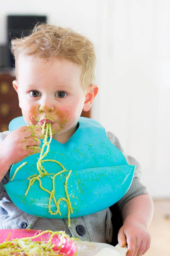 Baby Eating Avocado Spinach Spaghetti