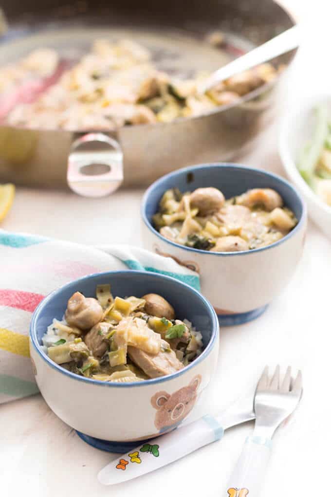 Pork and Creamy Apple Sauce Served in Kids Bowls