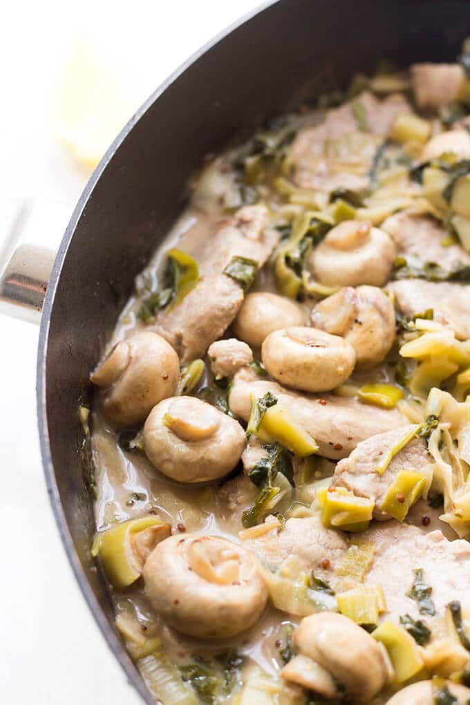 Pork with a Creamy Apple Sauce in Pan