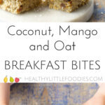 These coconut mango oat breakfast bars are a great start to the day. Sweetened only with fruit. Great for BLW (Baby led weaning) and lunch box friendly.