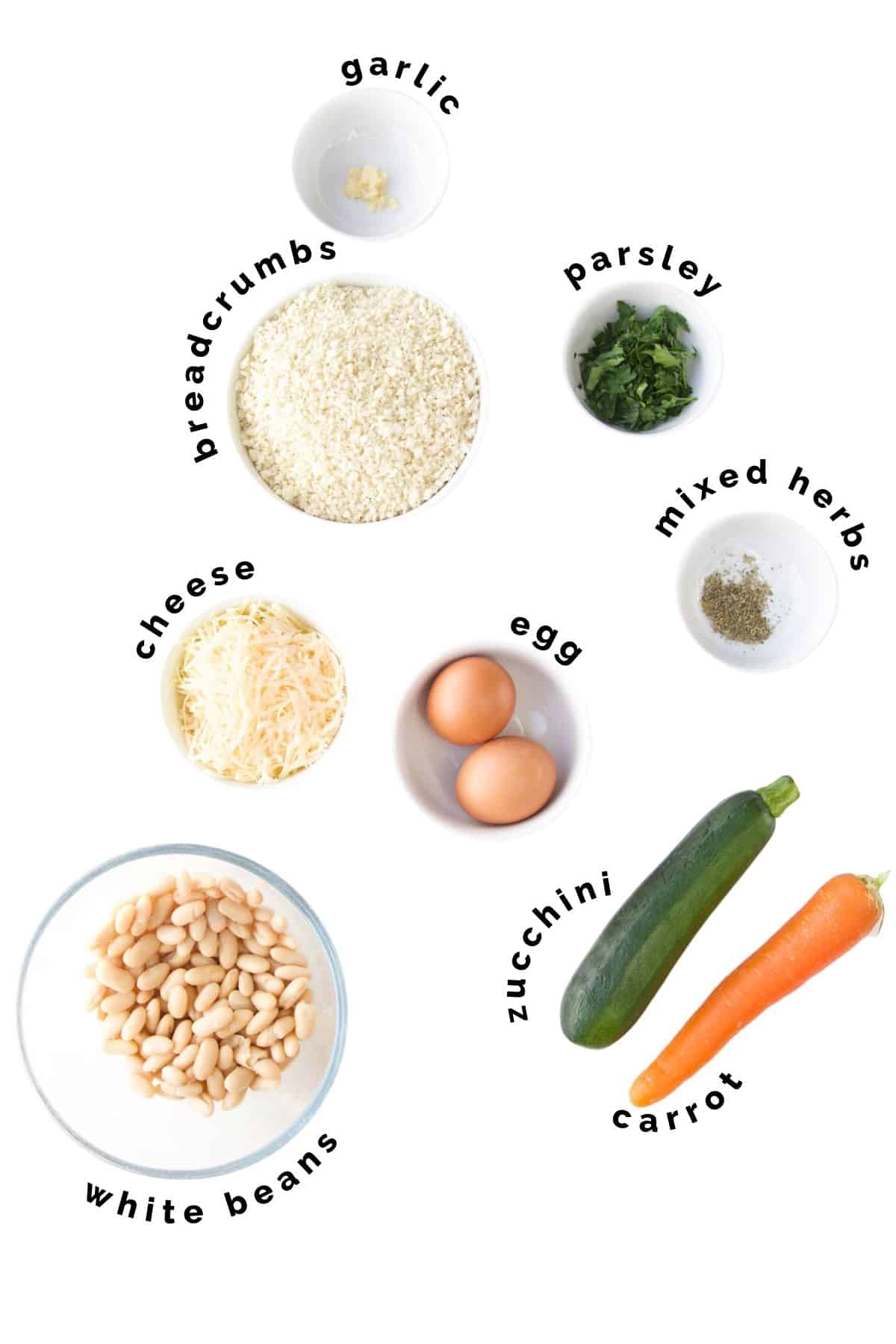 Flat Lay of Ingredients Needed to Make Veggie Nuggets.