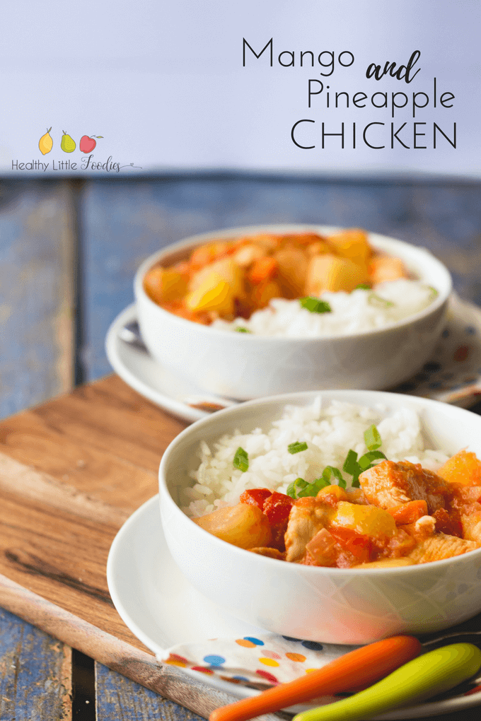 Mango pineapple chicken. A delicious fruity meal perfect for kids. 