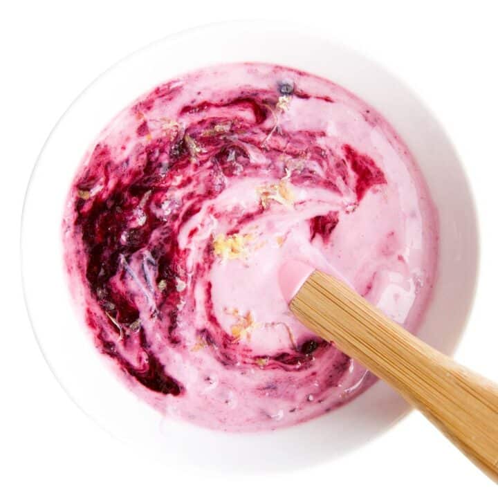 Homemade Blueberry Yogurt in Bowl.