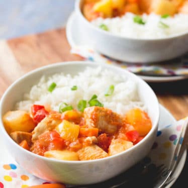 Mango pineapple chicken. A delicious fruity meal perfect for kids.