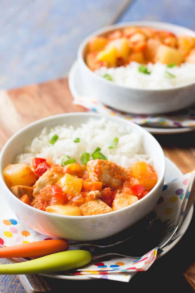 Mango pineapple chicken. A delicious fruity meal perfect for kids. 