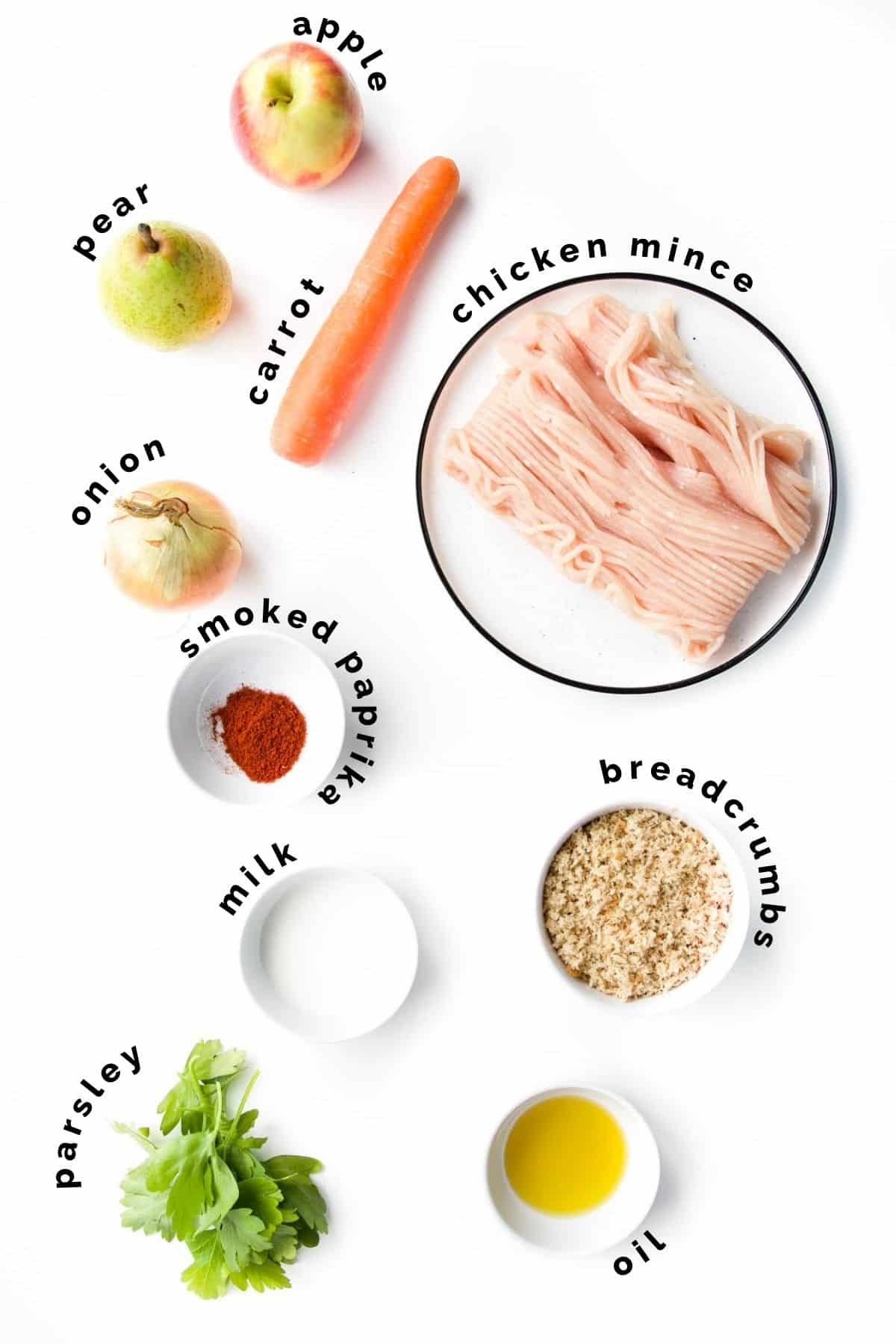 Ingredients for Baby-led Weaning Chicken Meatballs.