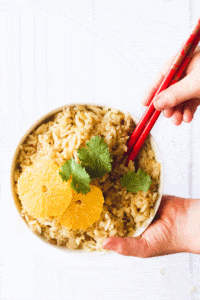 Orange ginger rice. A great side dish for kids. Rice cooked with orange, ginger and cardamom