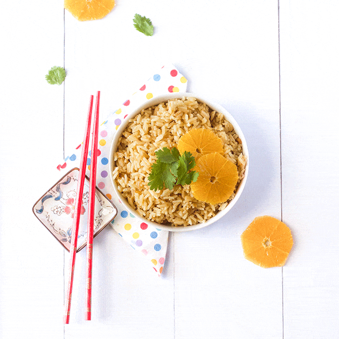 Orange ginger rice. A great side dish for kids. Rice cooked with orange, ginger and cardamom