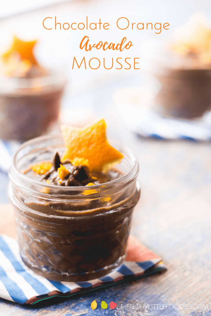 Chocolate orange avocado mousse is a delicious dessert for the whole family. Creamy avocado & banana are blended with sweet dates, orange juice & cacao. Great for kids. Hidden veggies.