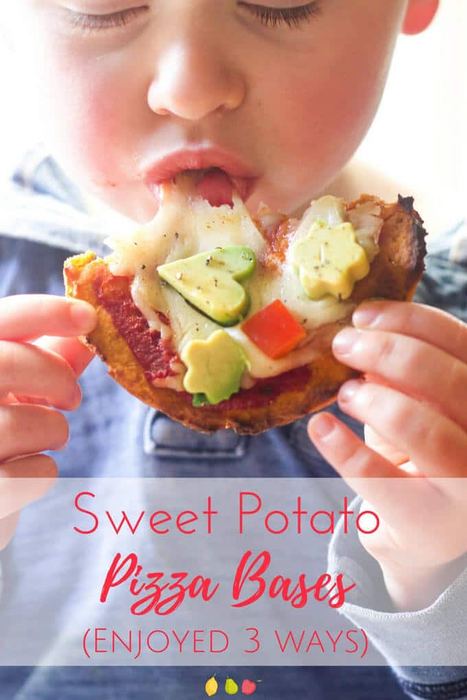 Enjoy this sweet potato pizza base 3 ways. Great as a healthy sweet breakfast, used as a bread alternative for sandwiches or topped with your fav pizza toppings. Healthy Kids food. Healthy pizza