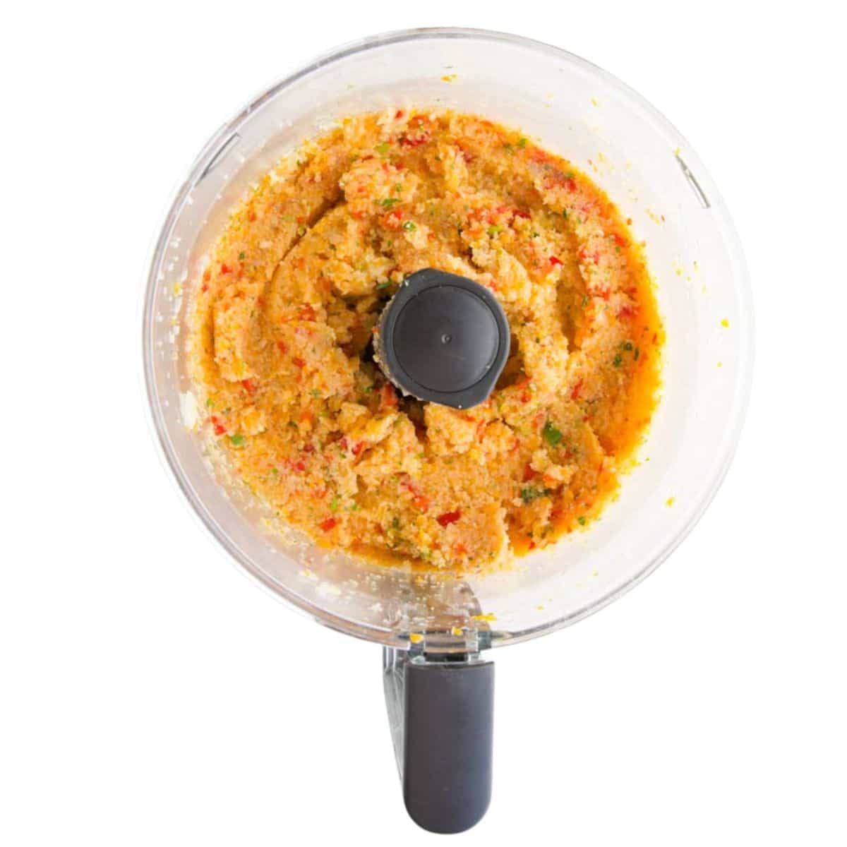Processed Vegetables in Food Processor.