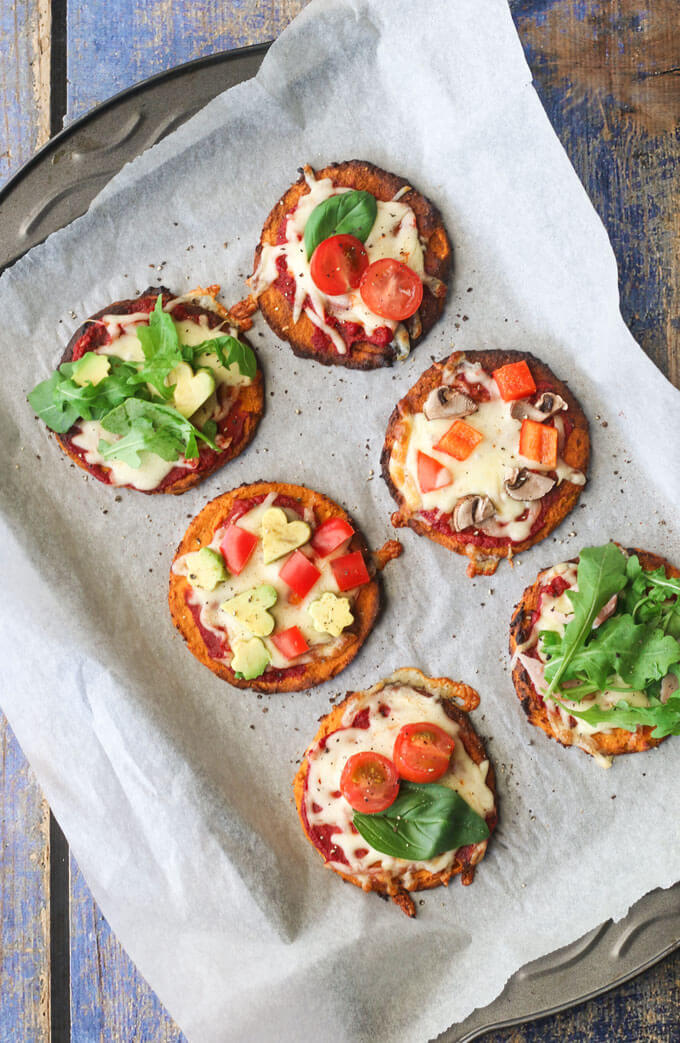 Enjoy this sweet potato base pizza 3 ways. Great as a healthy sweet breakfast, used as a bread alternative for sandwiches or topped with your fav pizza toppings. Healthy Kids food. Healthy pizza