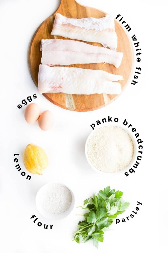Flat Lay of Ingredients Needed to Make Fish Fingers
