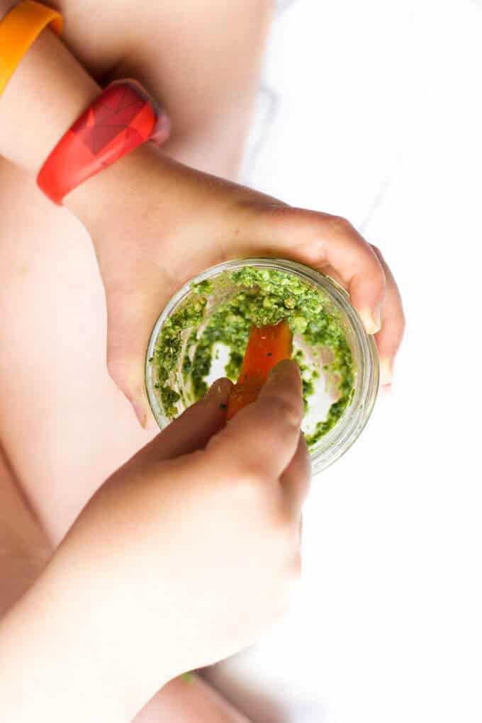 Kale pesto, a great dip for kids