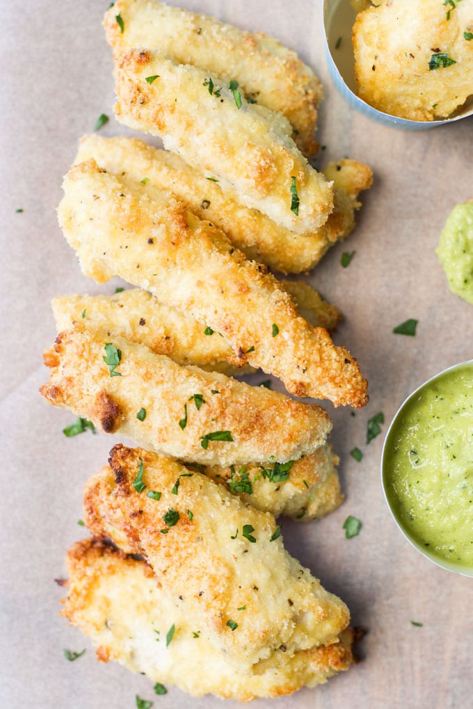 Parmesan chicken strips. Baked , gluten free